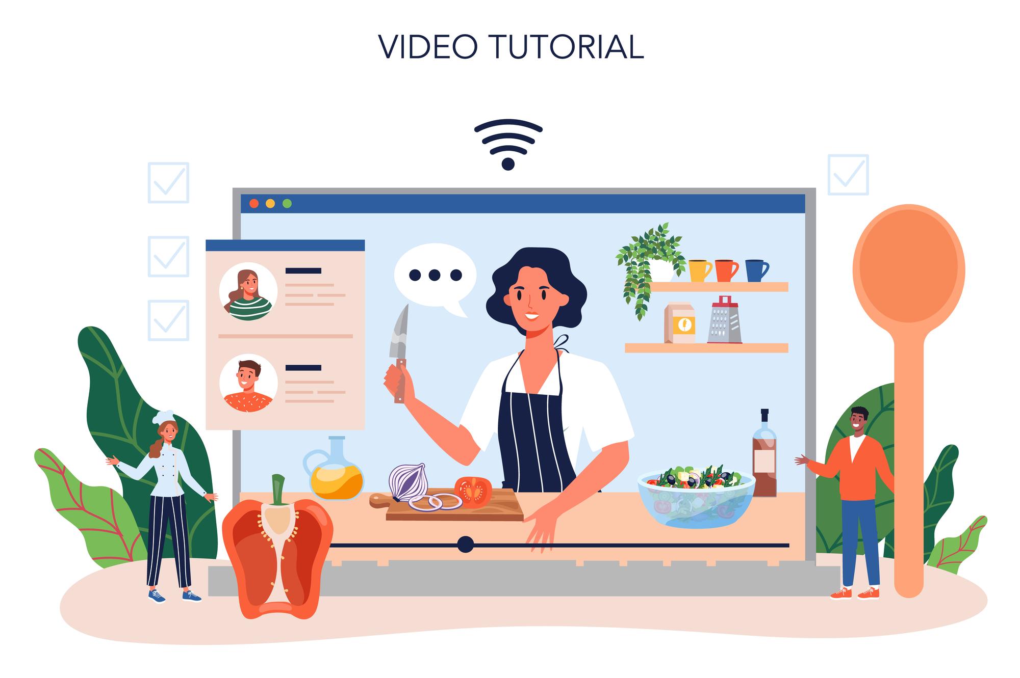 Studente cucina con chef in video